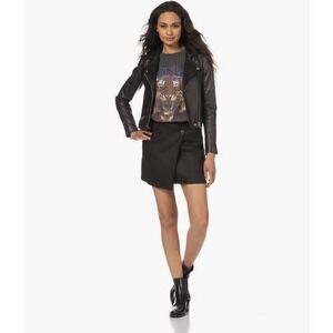 Anine Bing Natalia Washed Black 100% Linen Wrap Mini Skirt Size M
